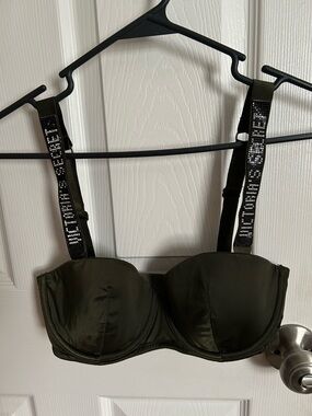 VS Olive Green Bra with Embellished Logo Straps